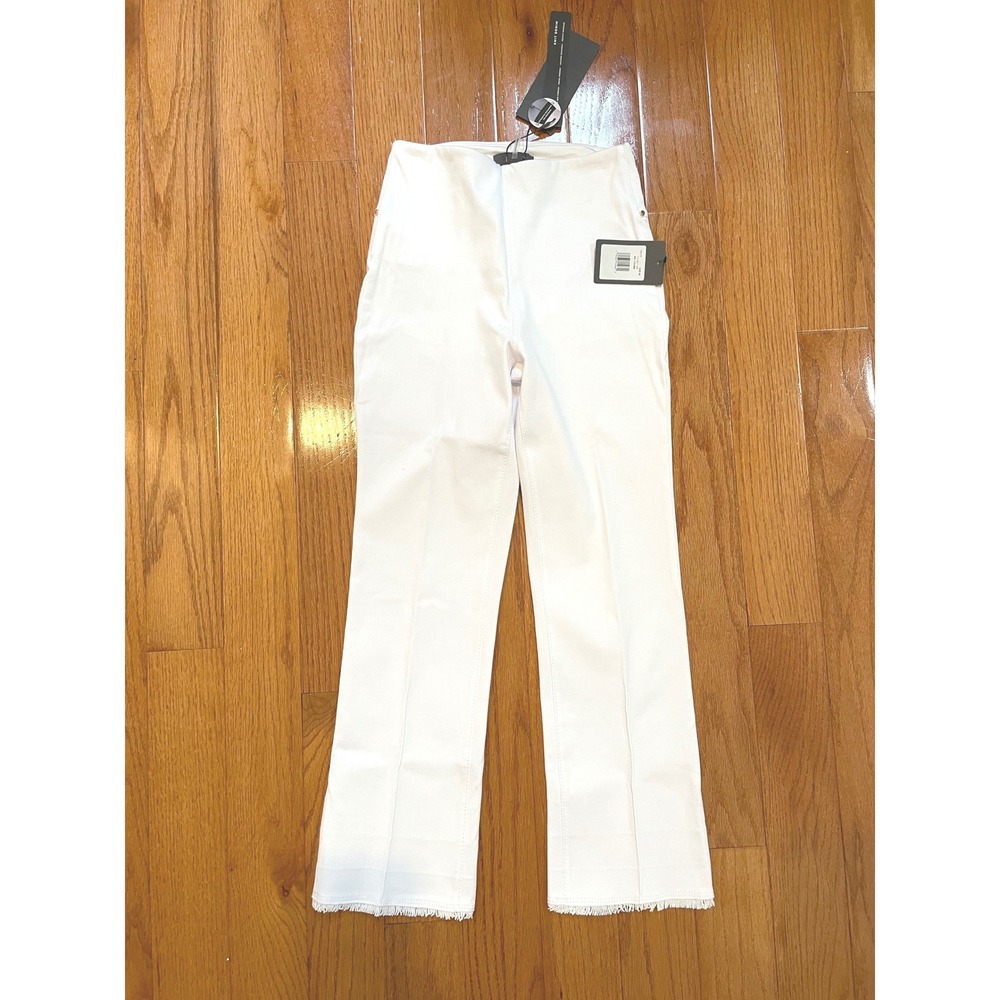 Lysse Denim Pants Women's XS White Cotton Stretch Fringe Hem Coastal Chic Luxury